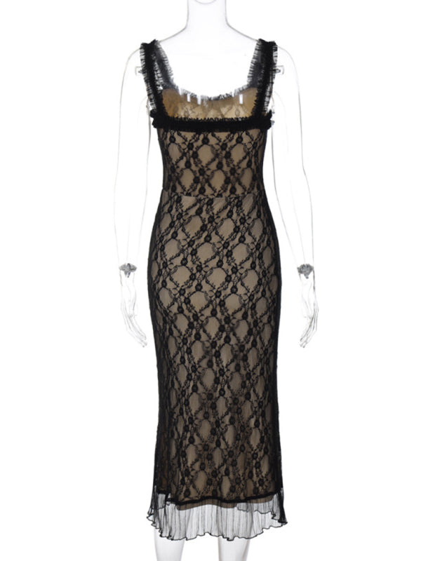 Blue Zone Planet | Lace Detailed Chest Bow Sling Maxi Dress BLUE ZONE PLANET
