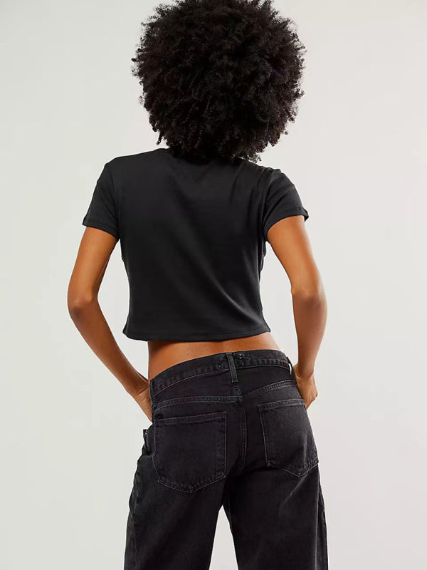 Valentine's Bow Print Short Sleeve Slim Streetwear T-Shirt kakaclo