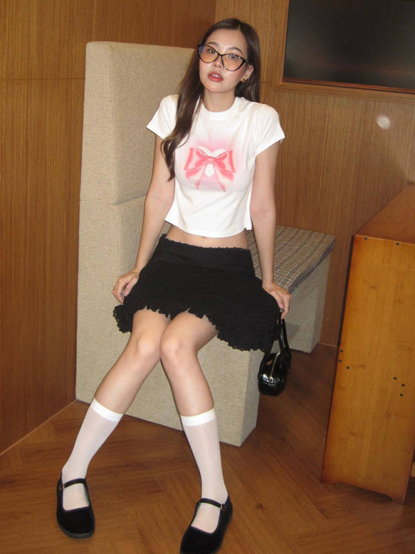 Valentine's Bow Print Short Sleeve Slim Streetwear T-Shirt kakaclo