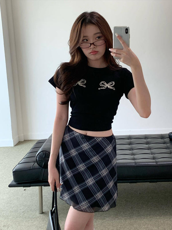 Valentine's Bow Print Short Sleeve Slim Streetwear T-Shirt kakaclo