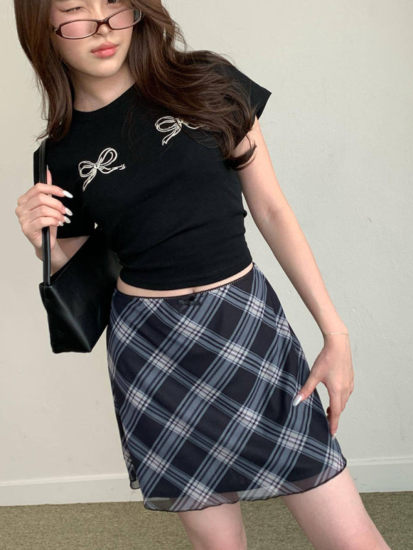 Valentine's Bow Print Short Sleeve Slim Streetwear T-Shirt kakaclo