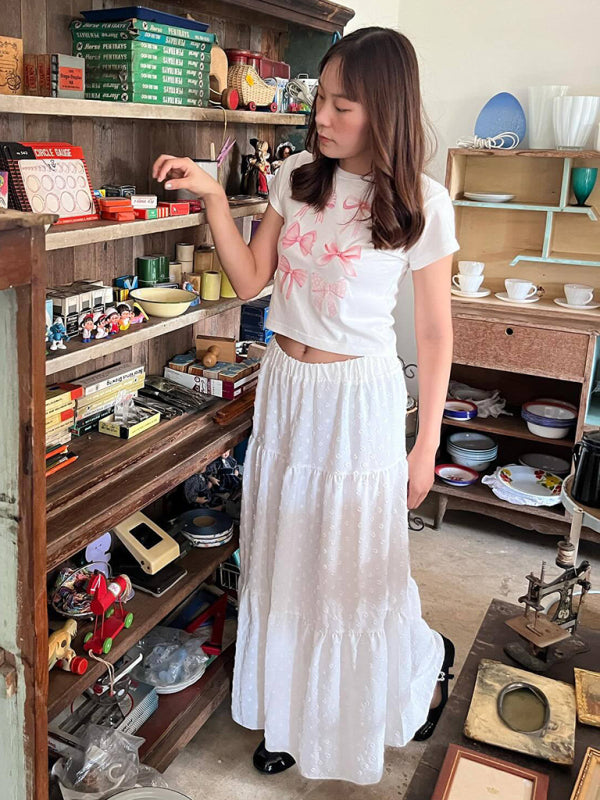 Valentine's Bow Print Short Sleeve Slim Streetwear T-Shirt kakaclo