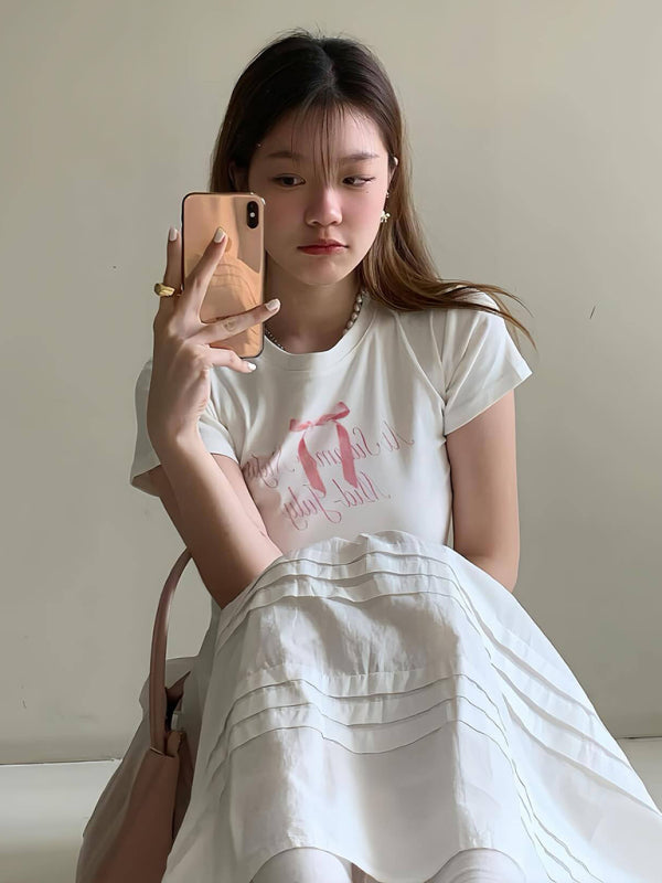 Valentine's Bow Print Short Sleeve Slim Streetwear T-Shirt kakaclo