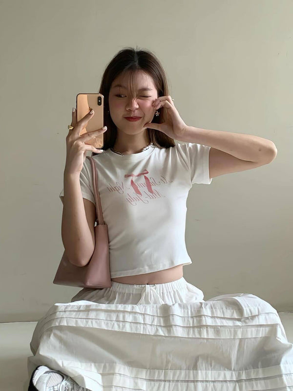 Valentine's Bow Print Short Sleeve Slim Streetwear T-Shirt kakaclo