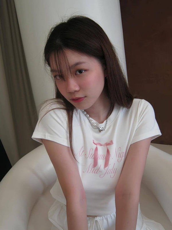 Valentine's Bow Print Short Sleeve Slim Streetwear T-Shirt kakaclo