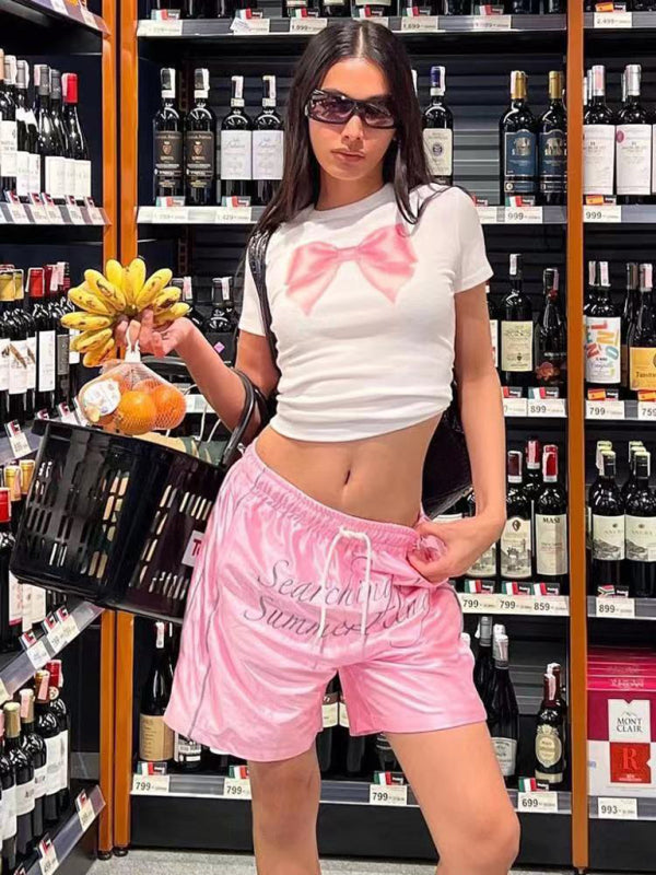 Valentine's Bow Print Short Sleeve Slim Streetwear T-Shirt kakaclo