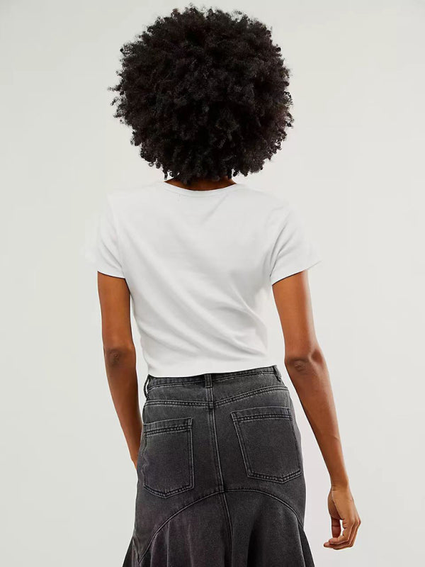 Valentine's Bow Print Short Sleeve Slim Streetwear T-Shirt kakaclo