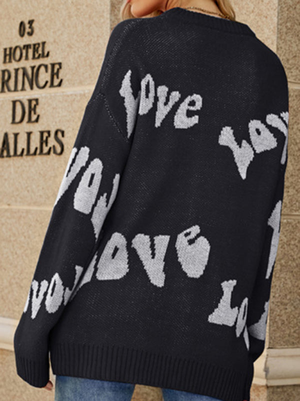 Women's new Valentine's Day letter jacquard pullover knitted sweater kakaclo