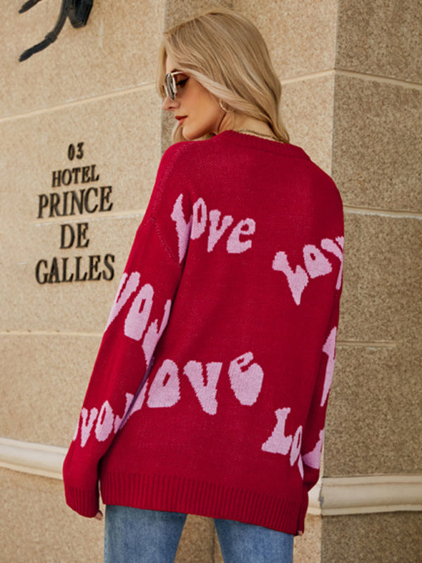 Women's new Valentine's Day letter jacquard pullover knitted sweater kakaclo