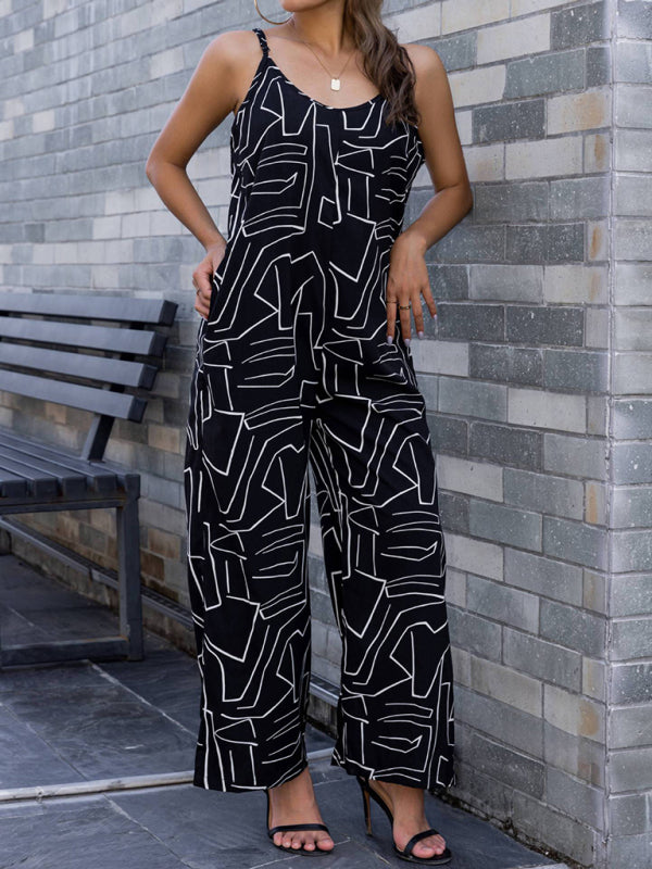 Women's new pattern loose suspender long jumpsuit kakaclo