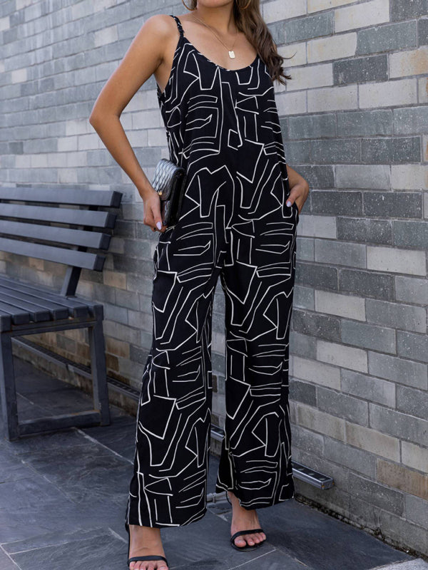 Women's new pattern loose suspender long jumpsuit kakaclo