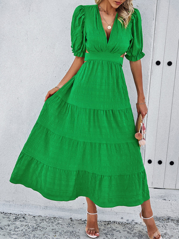 Blue Zone Planet | Feminine V-neck backless Empire waist midi dress kakaclo
