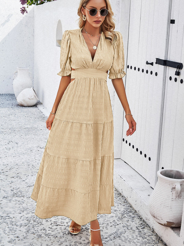 Blue Zone Planet | Feminine V-neck backless Empire waist midi dress kakaclo