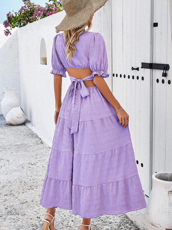 Blue Zone Planet | Feminine V-neck backless Empire waist midi dress kakaclo
