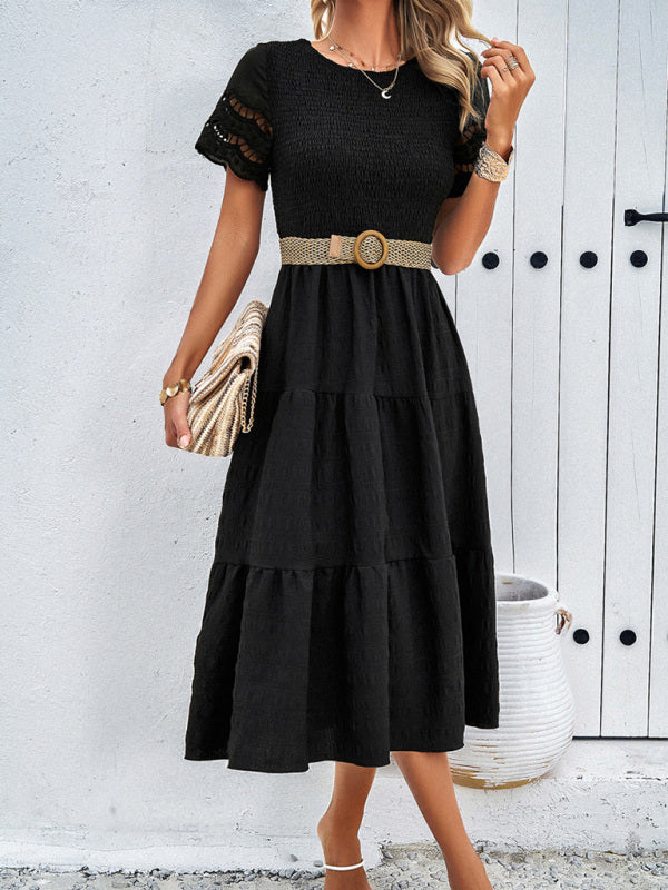 Blue Zone Planet | Solid Color Short Sleeve Cutout Midi Dress kakaclo