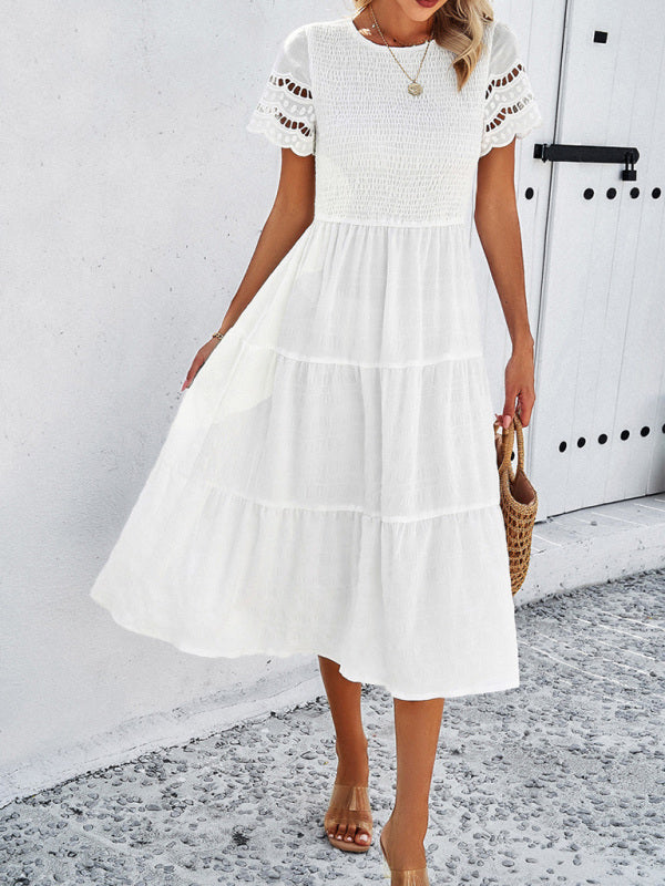 Blue Zone Planet | Solid Color Short Sleeve Cutout Midi Dress kakaclo