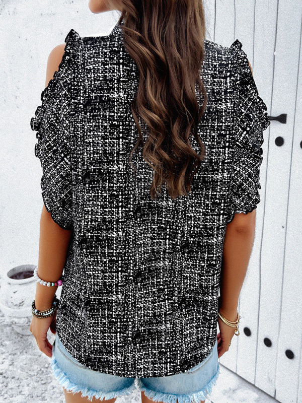 Blue Zone Planet | V-neck off-the-shoulder top blouse kakaclo