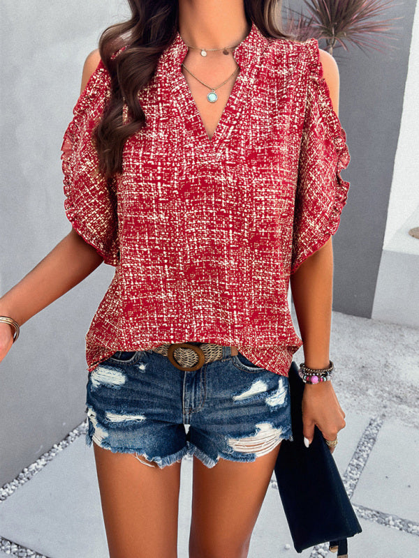 Blue Zone Planet | V-neck off-the-shoulder top blouse kakaclo