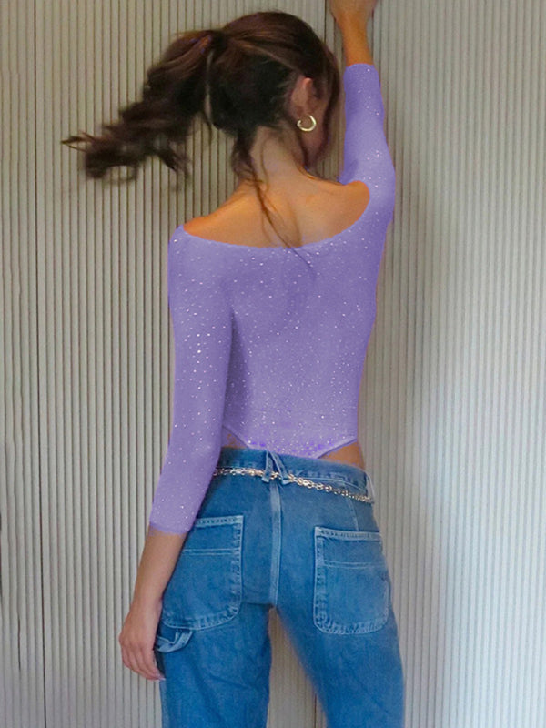 Blue Zone Planet |  hot girl high elastic knitted see-through bow hollow hot diamond jumpsuit BLUE ZONE PLANET