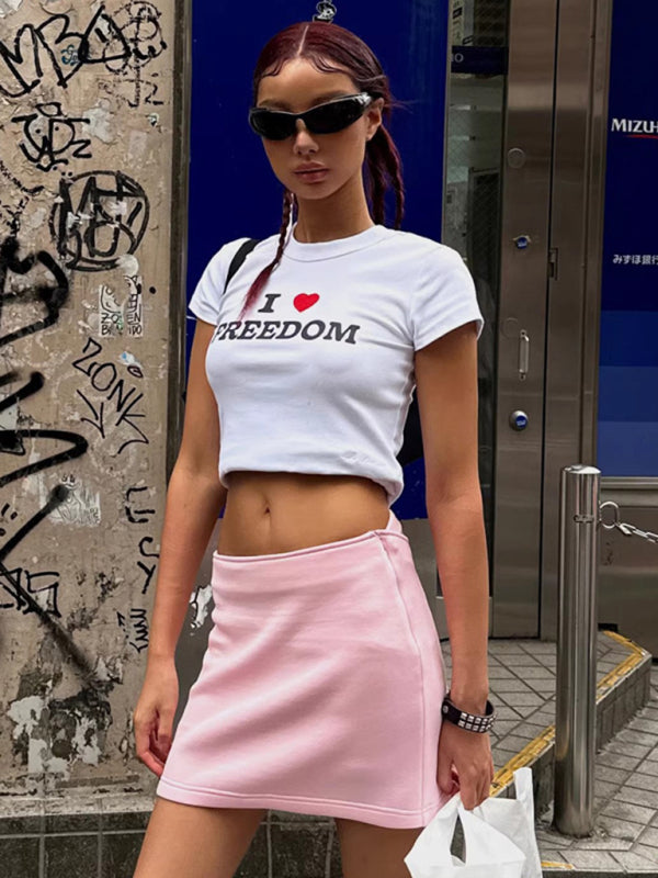 Blue Zone Planet |  Women's new street style sexy navel-baring short-sleeved T-shirt BLUE ZONE PLANET