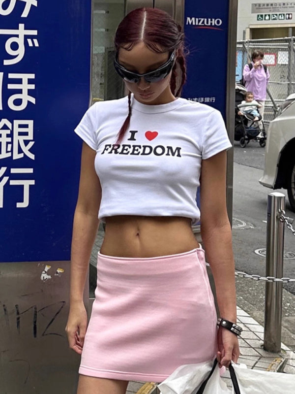 Blue Zone Planet | Women's new street style sexy navel-baring short-sleeved T-shirt BLUE ZONE PLANET