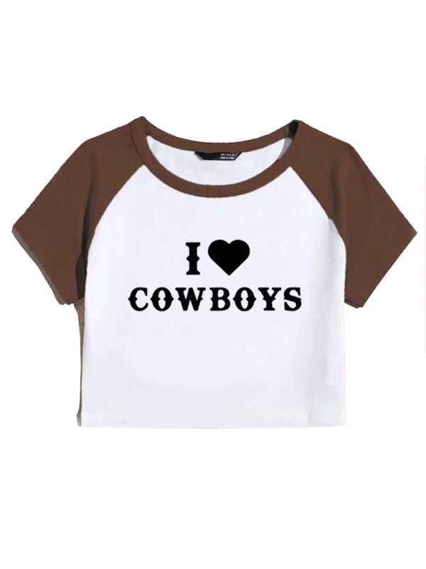 Blue Zone Planet | Women's New Casual I Love Cowboys Versatile Letter Printed Short Top BLUE ZONE PLANET