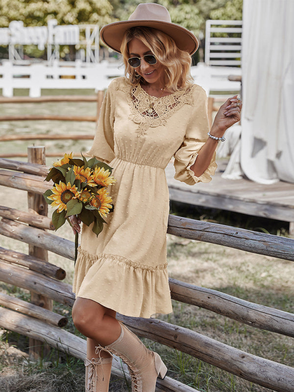 lace patchwork waist slimming dress kakaclo