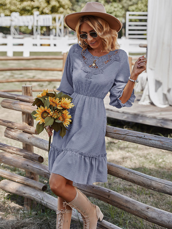lace patchwork waist slimming dress kakaclo