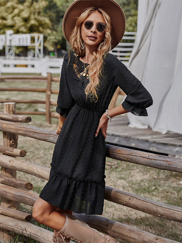 lace patchwork waist slimming dress kakaclo
