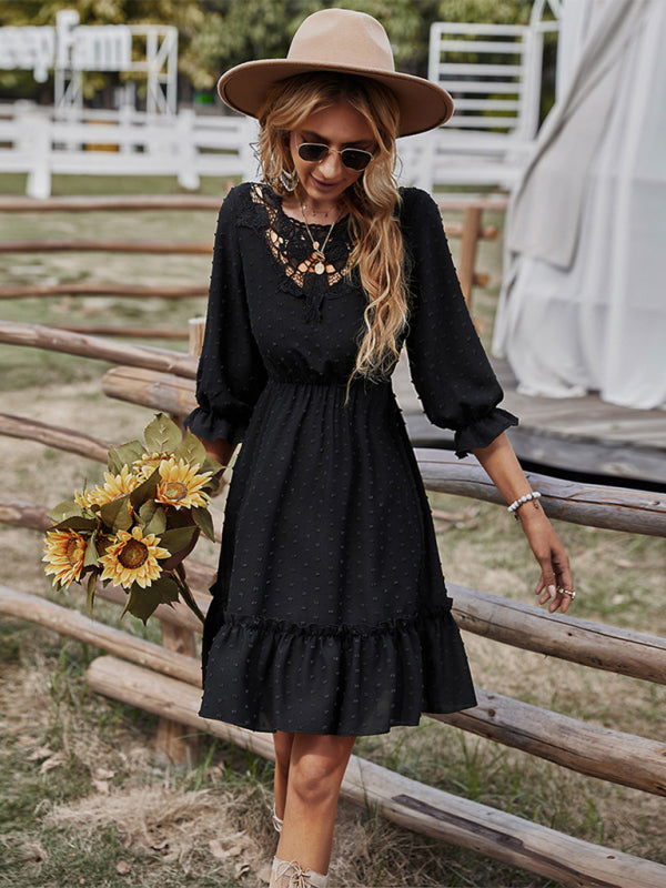 lace patchwork waist slimming dress kakaclo