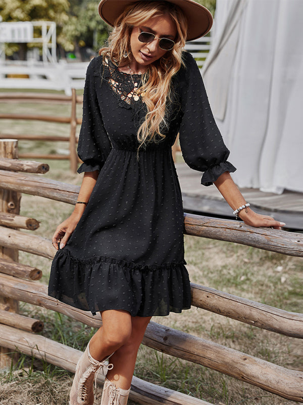 lace patchwork waist slimming dress kakaclo