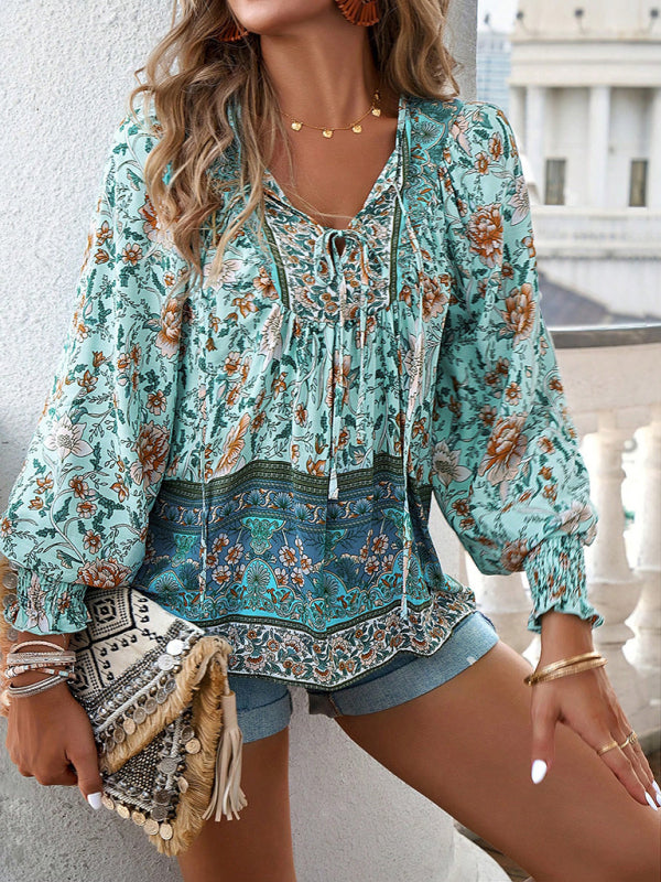 Blue Zone Planet | Bohemian Floral Print blouse BLUE ZONE PLANET