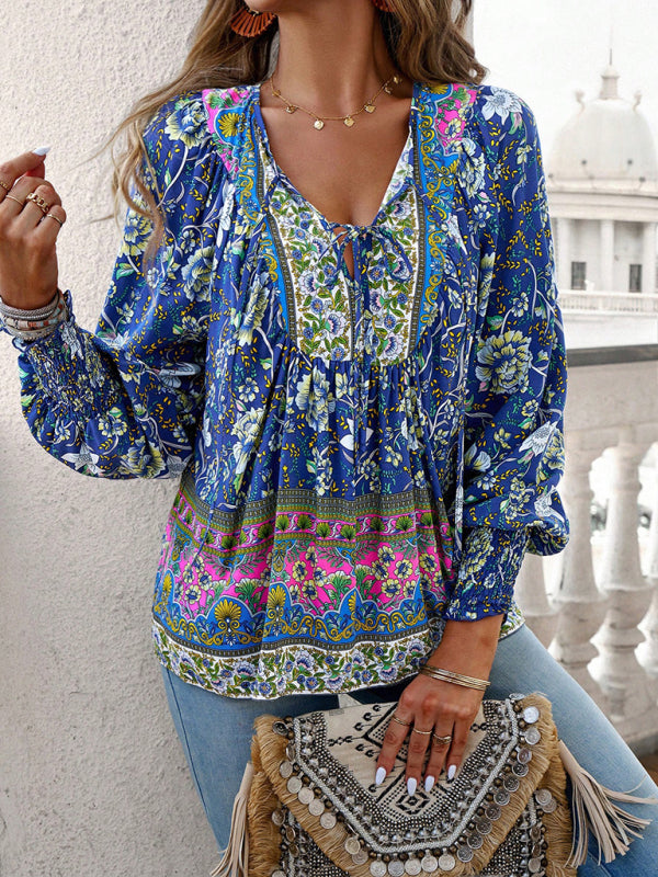 Blue Zone Planet | Bohemian Floral Print blouse BLUE ZONE PLANET