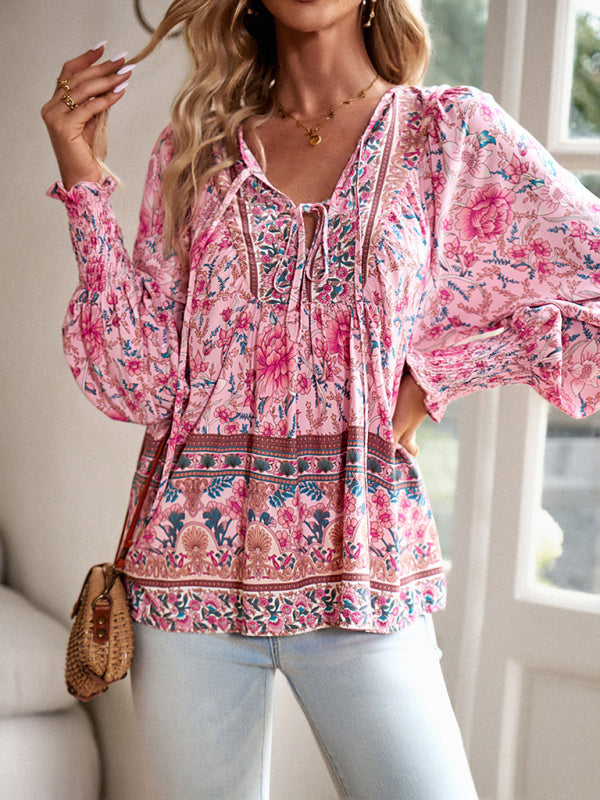 Blue Zone Planet | Bohemian Floral Print blouse BLUE ZONE PLANET