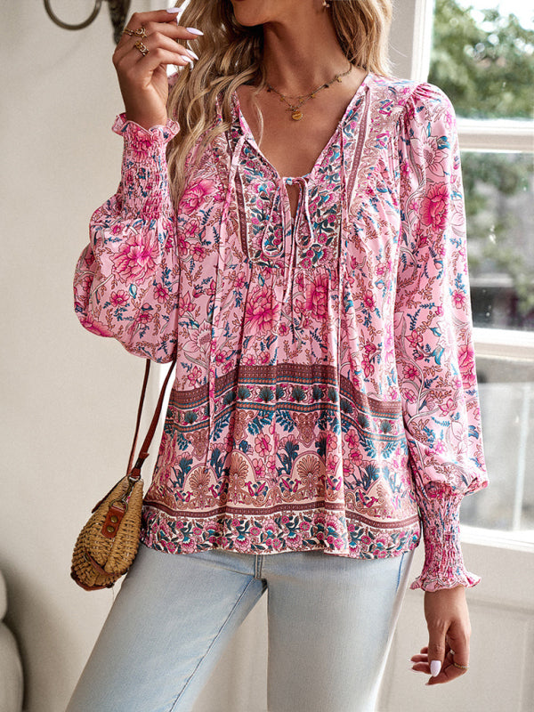 Blue Zone Planet | Bohemian Floral Print blouse BLUE ZONE PLANET
