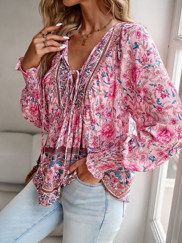 Blue Zone Planet | Bohemian Floral Print blouse BLUE ZONE PLANET