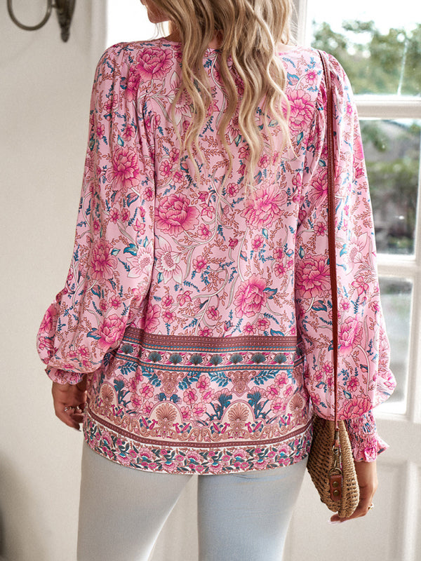 Blue Zone Planet | Bohemian Floral Print blouse BLUE ZONE PLANET