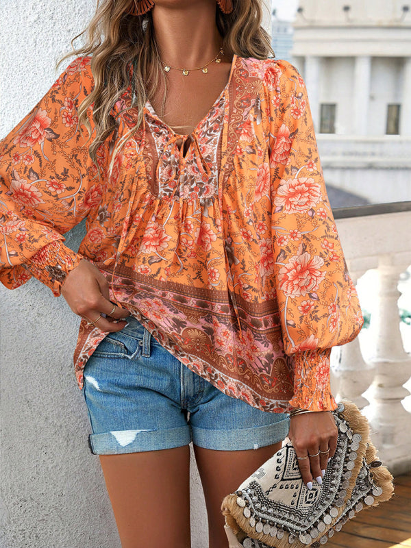 Blue Zone Planet | Bohemian Floral Print blouse BLUE ZONE PLANET