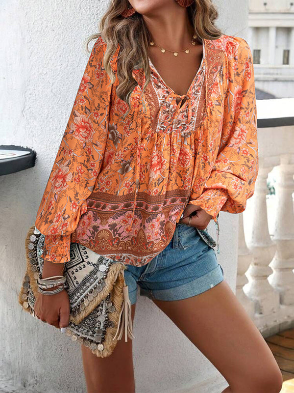 Blue Zone Planet | Bohemian Floral Print blouse BLUE ZONE PLANET