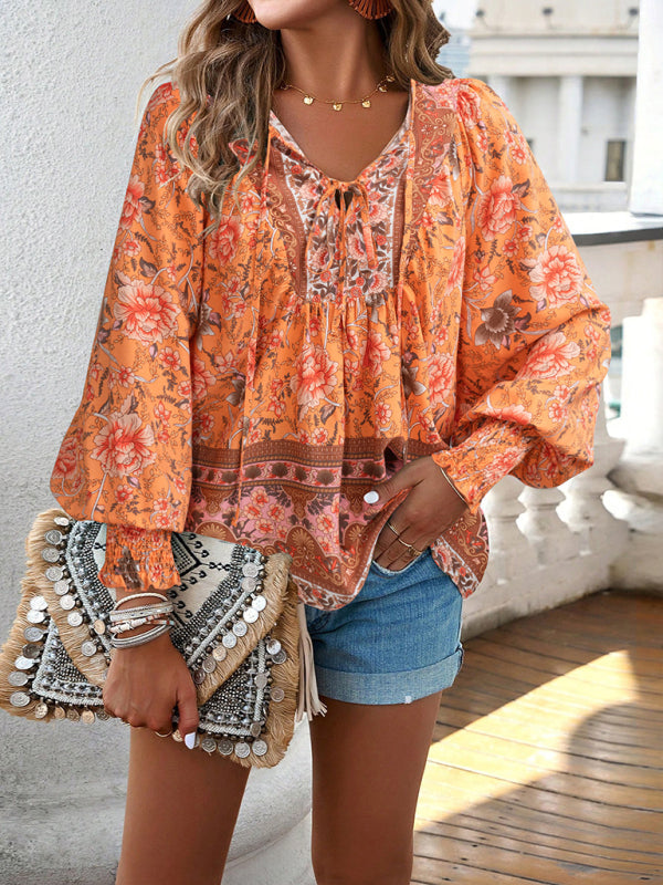 Blue Zone Planet | Bohemian Floral Print blouse BLUE ZONE PLANET