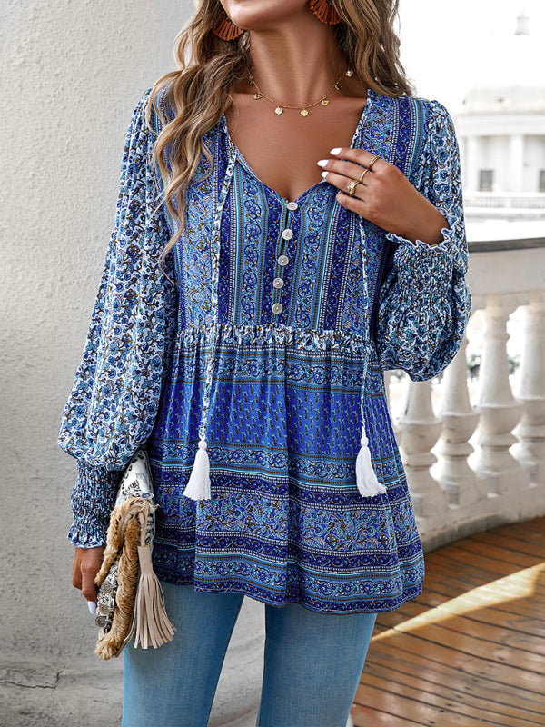 Blue Zone Planet | positioning printed button bohemian top BLUE ZONE PLANET
