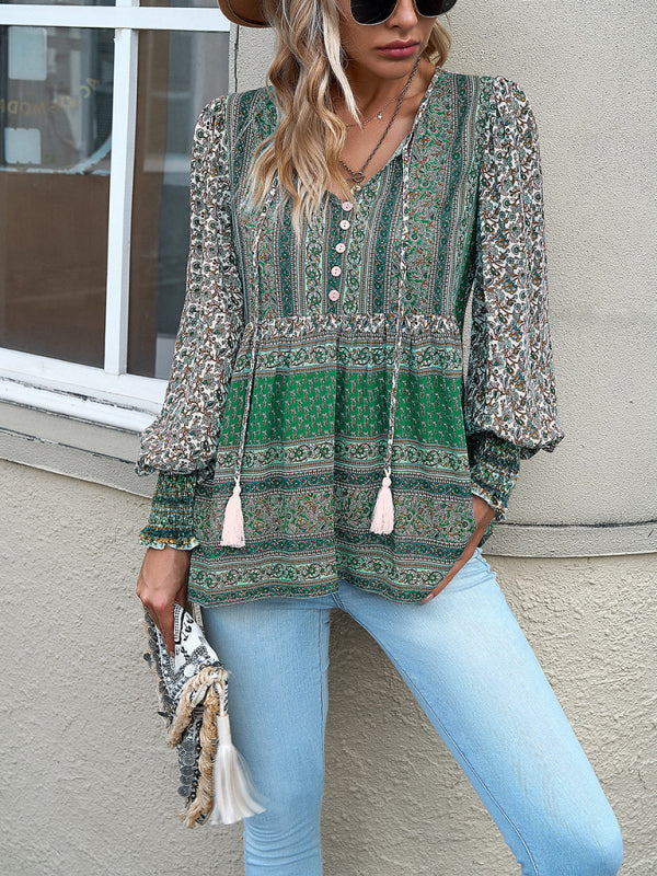 Blue Zone Planet | positioning printed button bohemian top BLUE ZONE PLANET