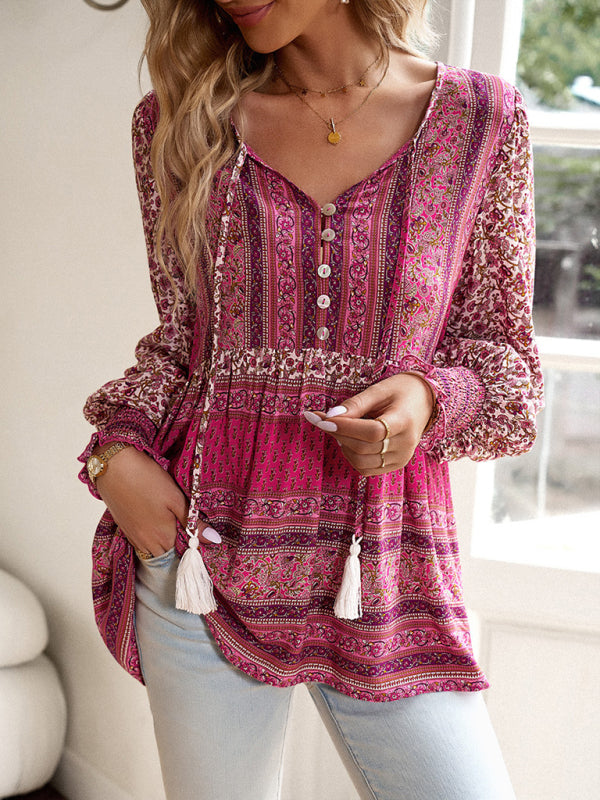 Blue Zone Planet | positioning printed button bohemian top BLUE ZONE PLANET