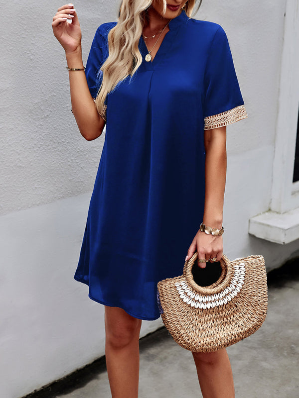 Blue Zone Planet | elegant V-neck short-sleeved dress BLUE ZONE PLANET