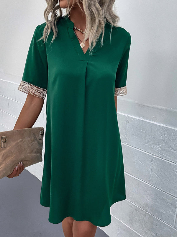 Blue Zone Planet | elegant V-neck short-sleeved dress BLUE ZONE PLANET
