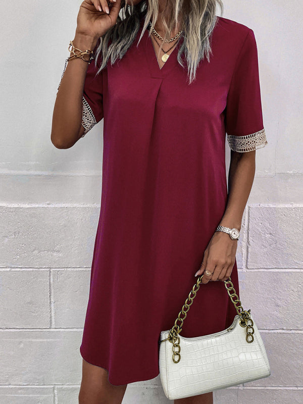 Blue Zone Planet | elegant V-neck short-sleeved dress BLUE ZONE PLANET
