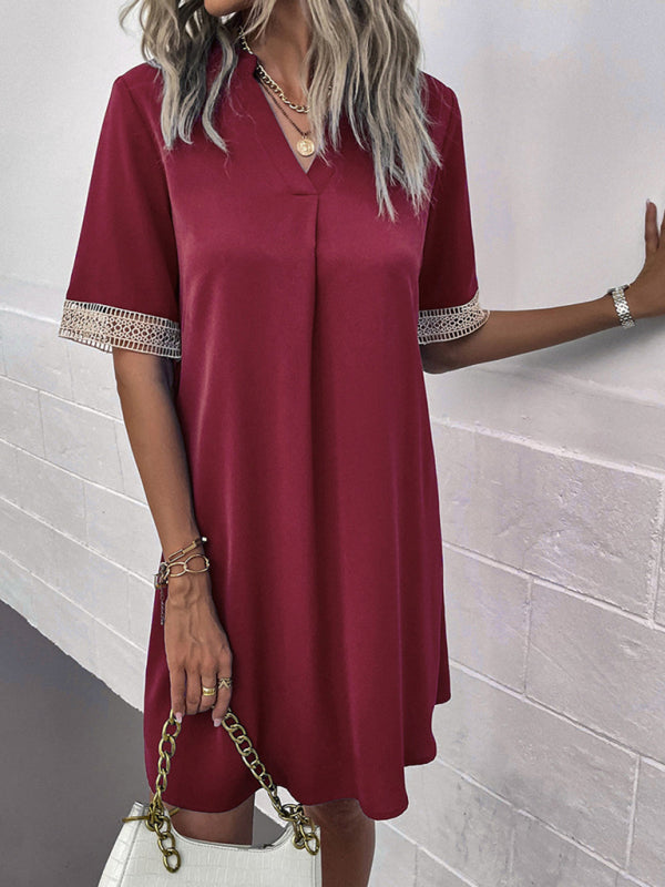 Blue Zone Planet | elegant V-neck short-sleeved dress BLUE ZONE PLANET