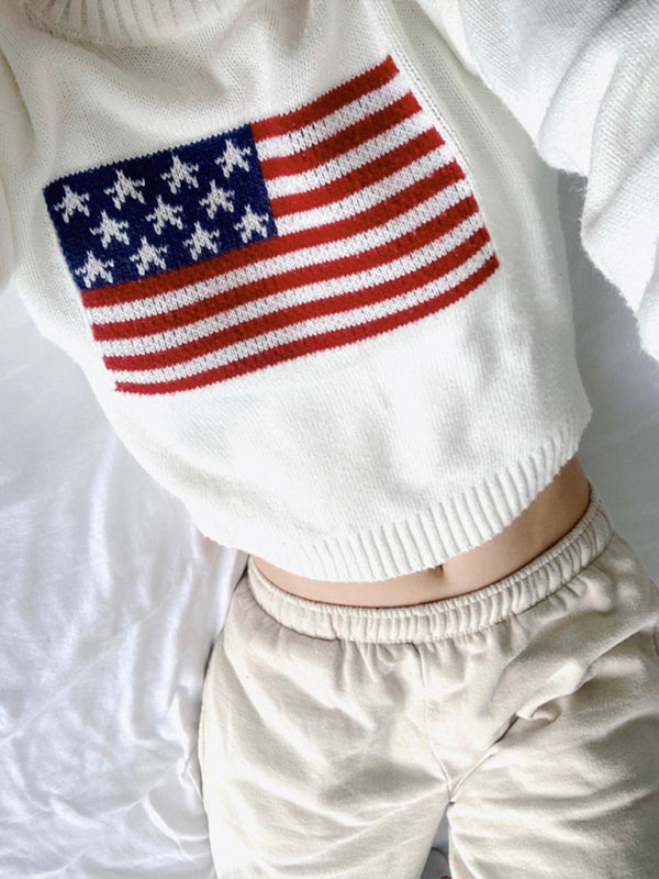 Blue Zone Planet | Women's Independence Day American Flag Graphic Pullover Sweater BLUE ZONE PLANET