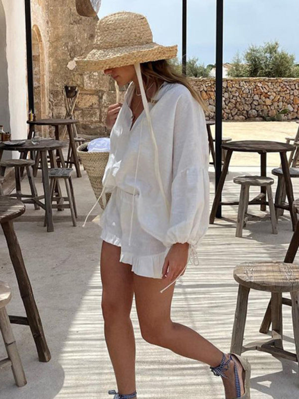 Blue Zone Planet | long sleeve top high waist shorts suit BLUE ZONE PLANET