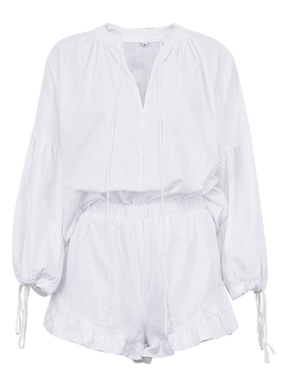 Blue Zone Planet | long sleeve top high waist shorts suit BLUE ZONE PLANET